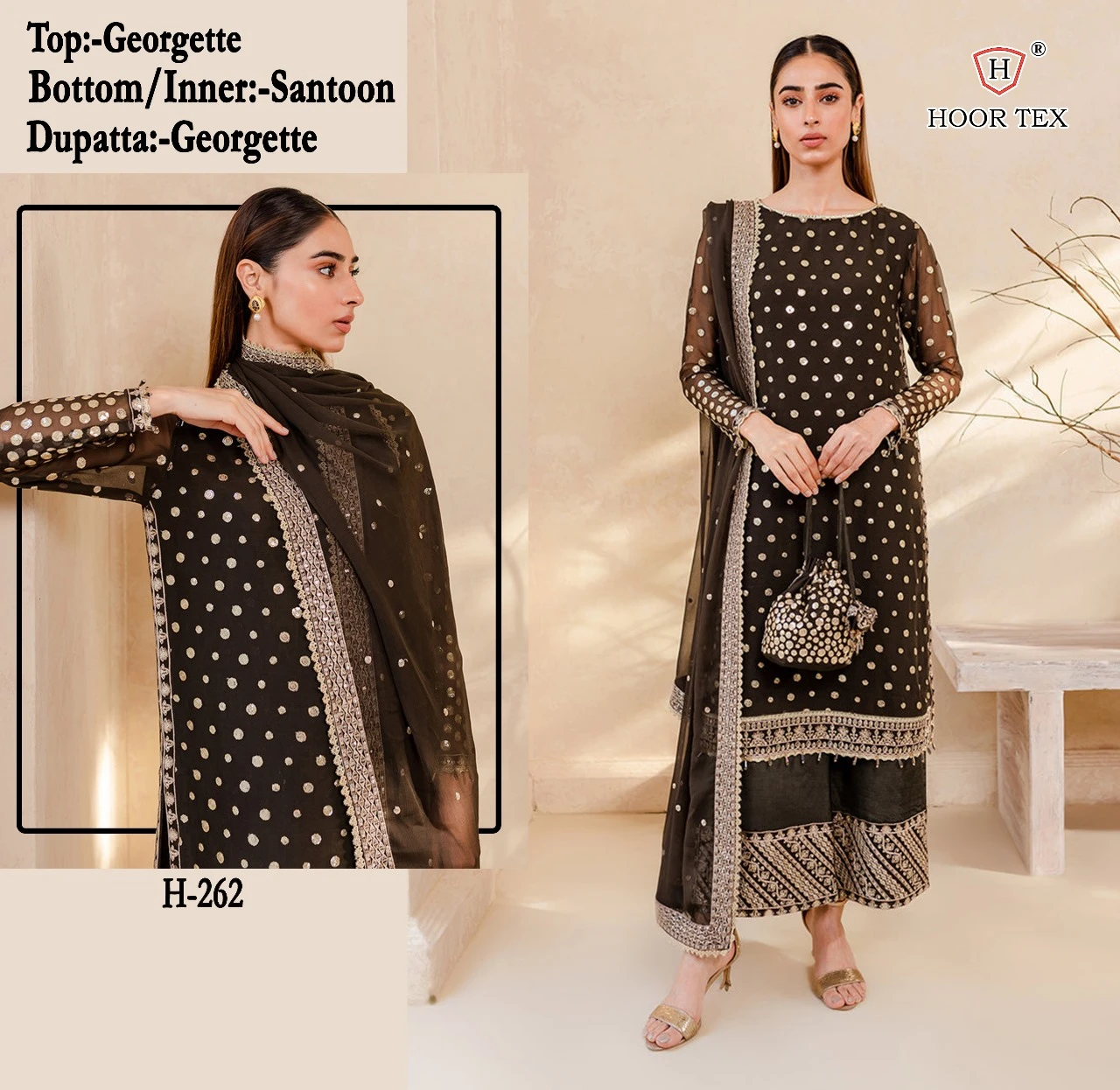 Hoor Tex H 262 Faux Georgette Wholesale Pakistani Salwar Suit — Wholesale Salwar Suits, MPA wholesale from Surat — view 3